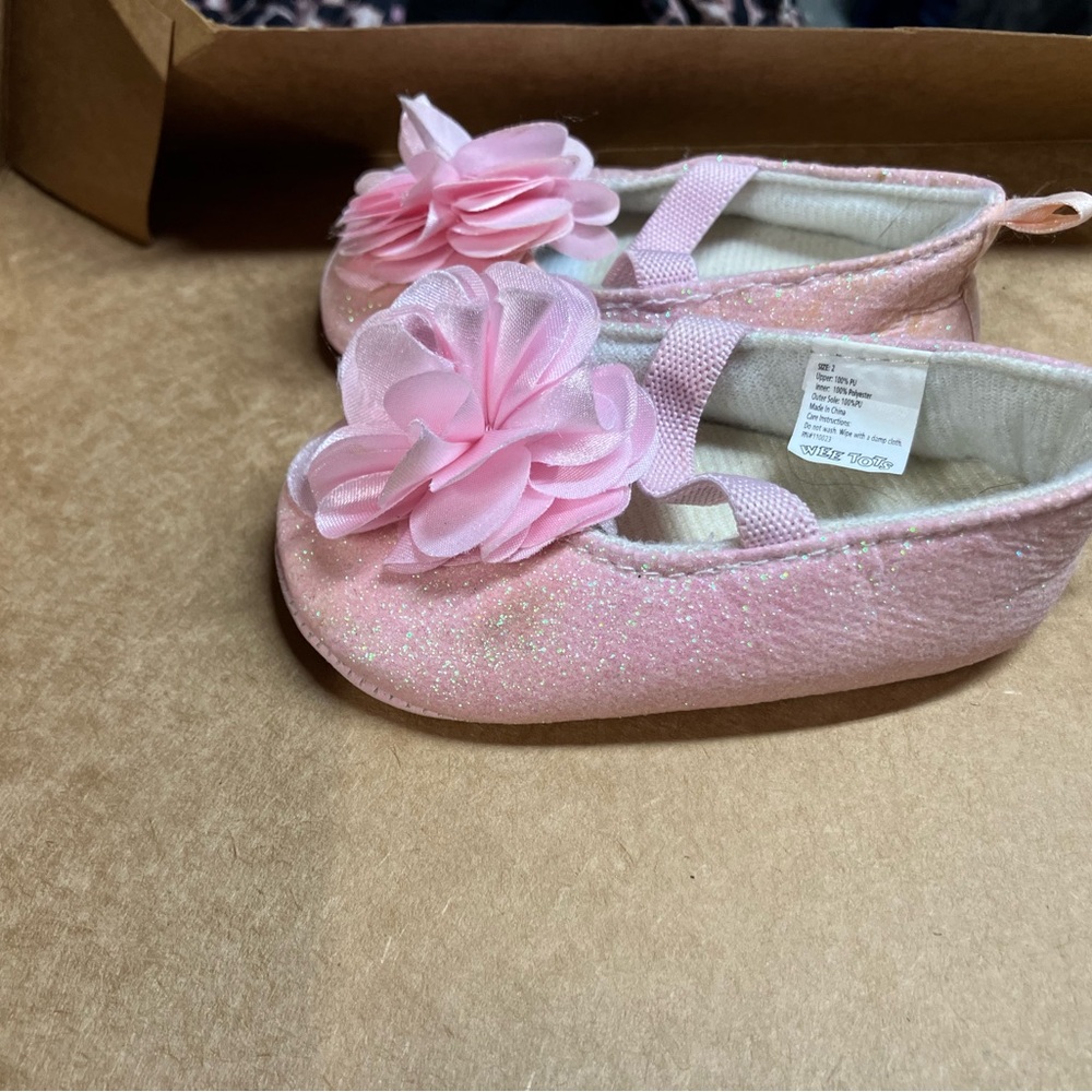 Pink Glitter Kids Shoes with Flower Accent